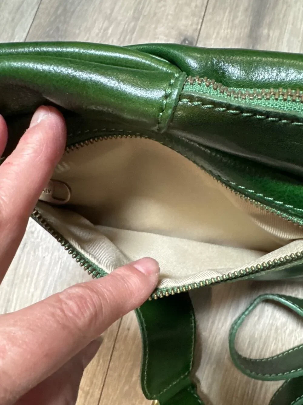Florence Moon Green Leather Backpack Purse With Plaid Lining & Multiple Compartm